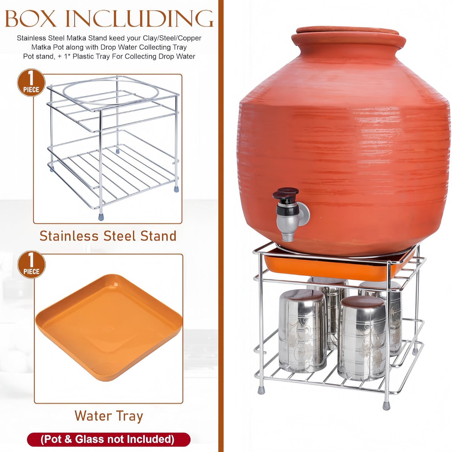 Stainless Steel Matka Stand With Dispenser Tray