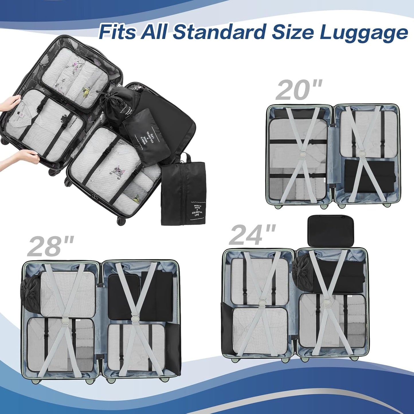 Nylon Packing Cubes Large Capacity Travel Organizer Set 7 Piece