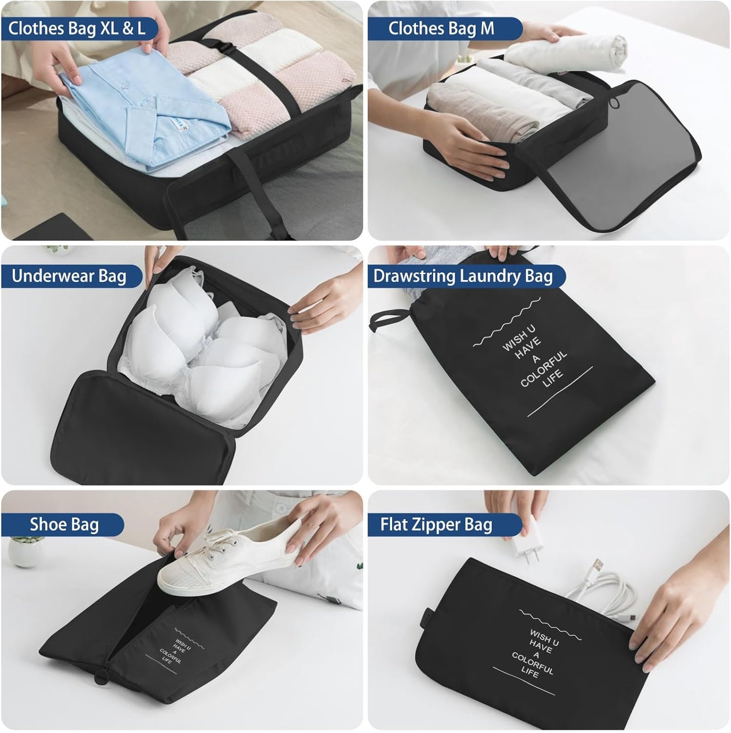 Nylon Packing Cubes Large Capacity Travel Organizer Set 7 Piece