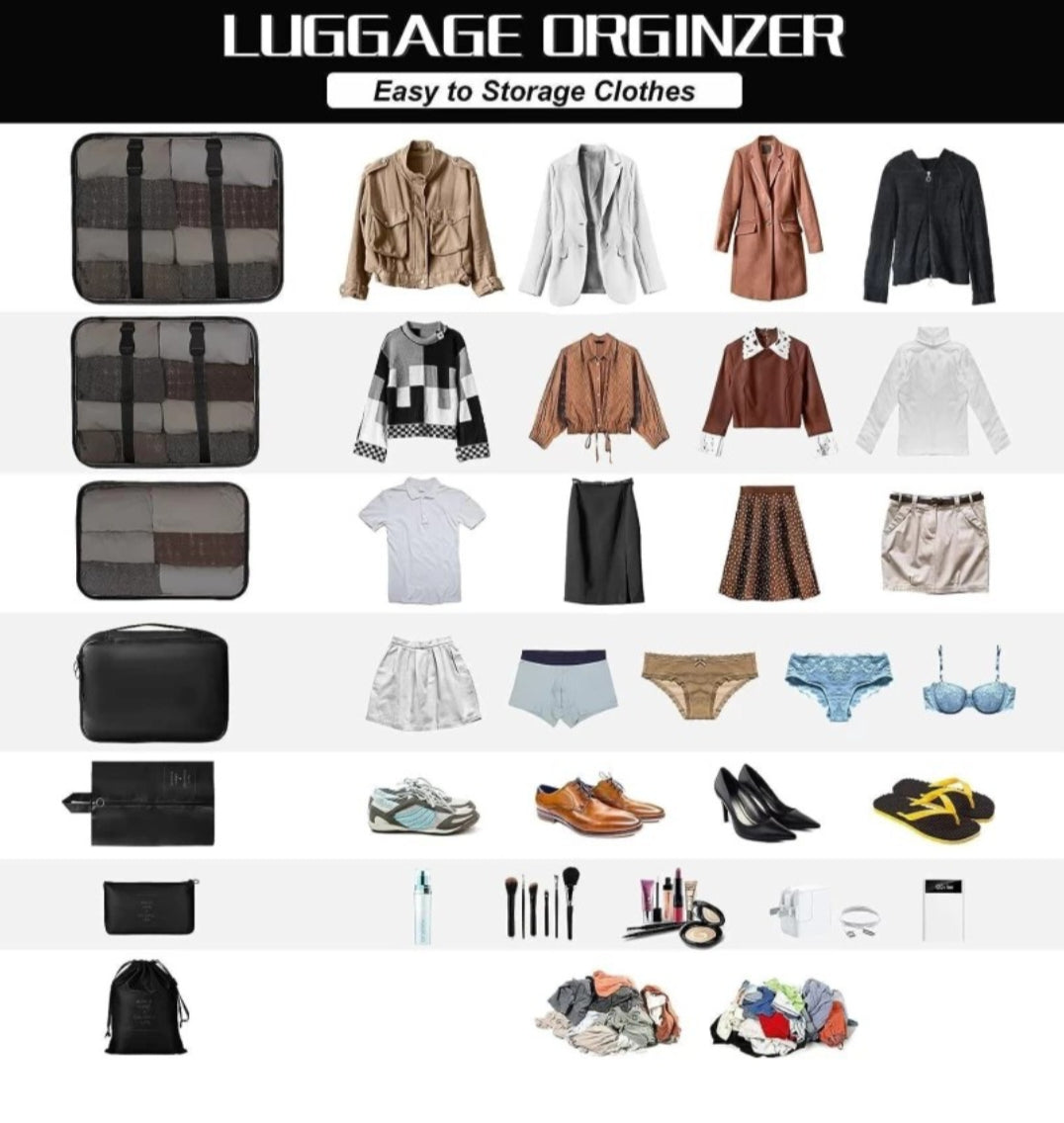 Nylon Packing Cubes Large Capacity Travel Organizer Set 7 Piece