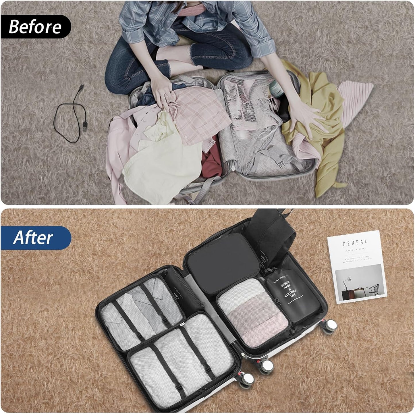 Nylon Packing Cubes Large Capacity Travel Organizer Set 7 Piece