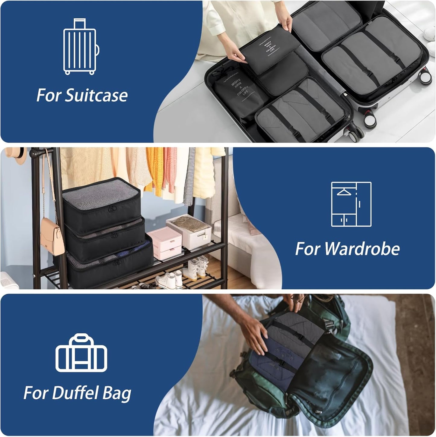 Nylon Packing Cubes Large Capacity Travel Organizer Set 7 Piece